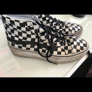 Black and white checkered platform vans